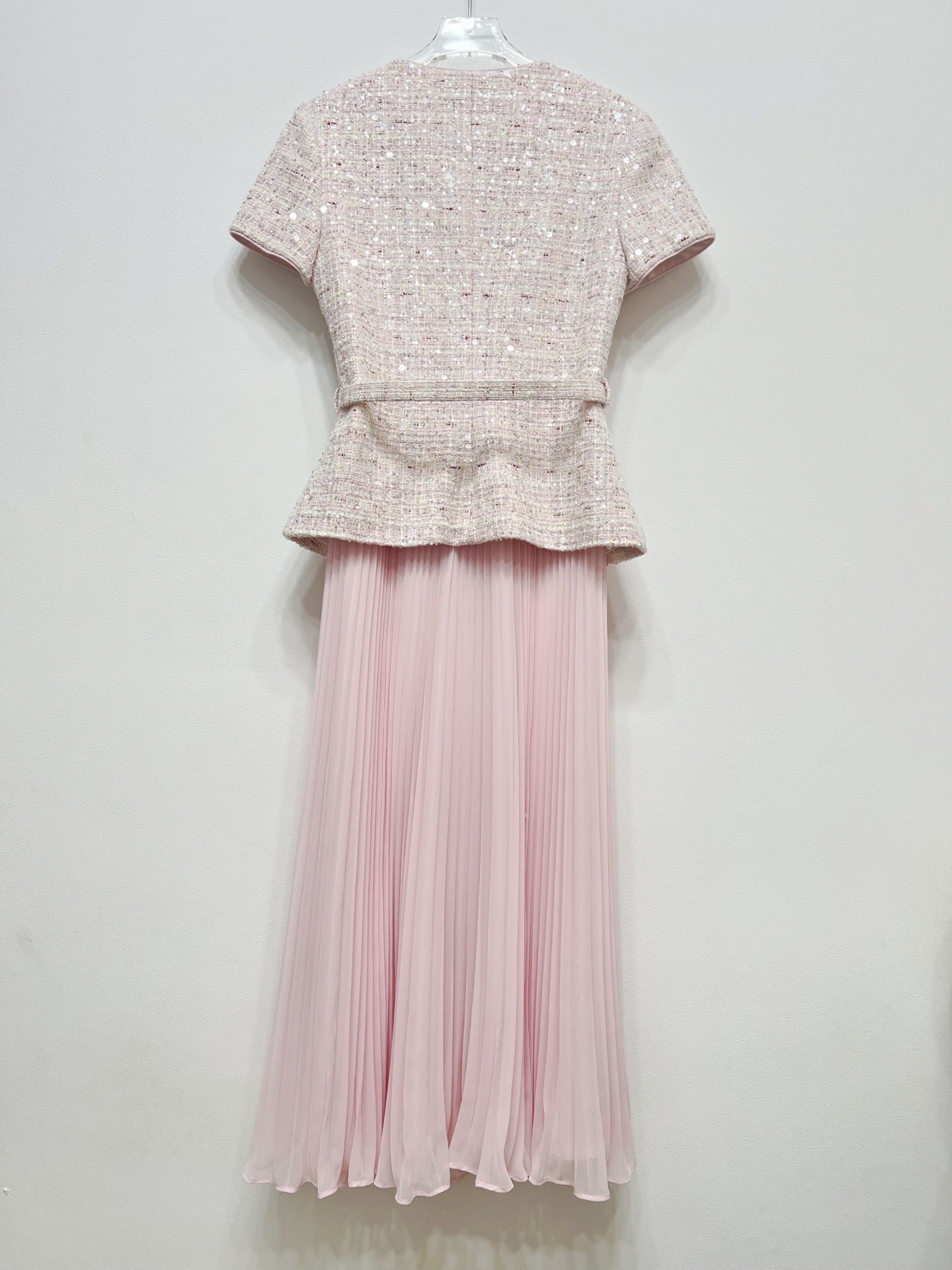 Margaux Sequin Tweed and Pleated Chiffon Maxi Dress