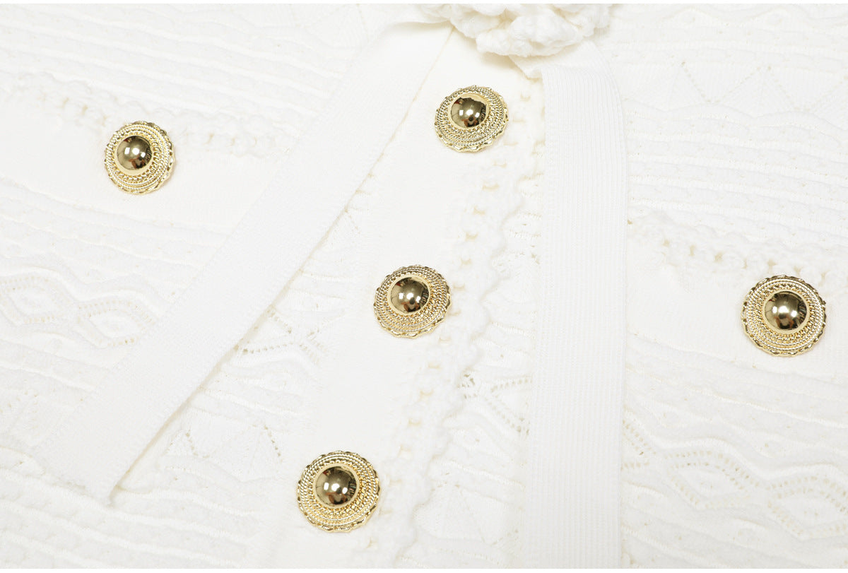 Coralie Pearl-Button Knit Peplum Top