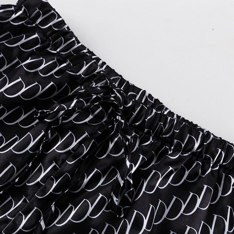 Monogram Print Satin Shirt and Trouser Set