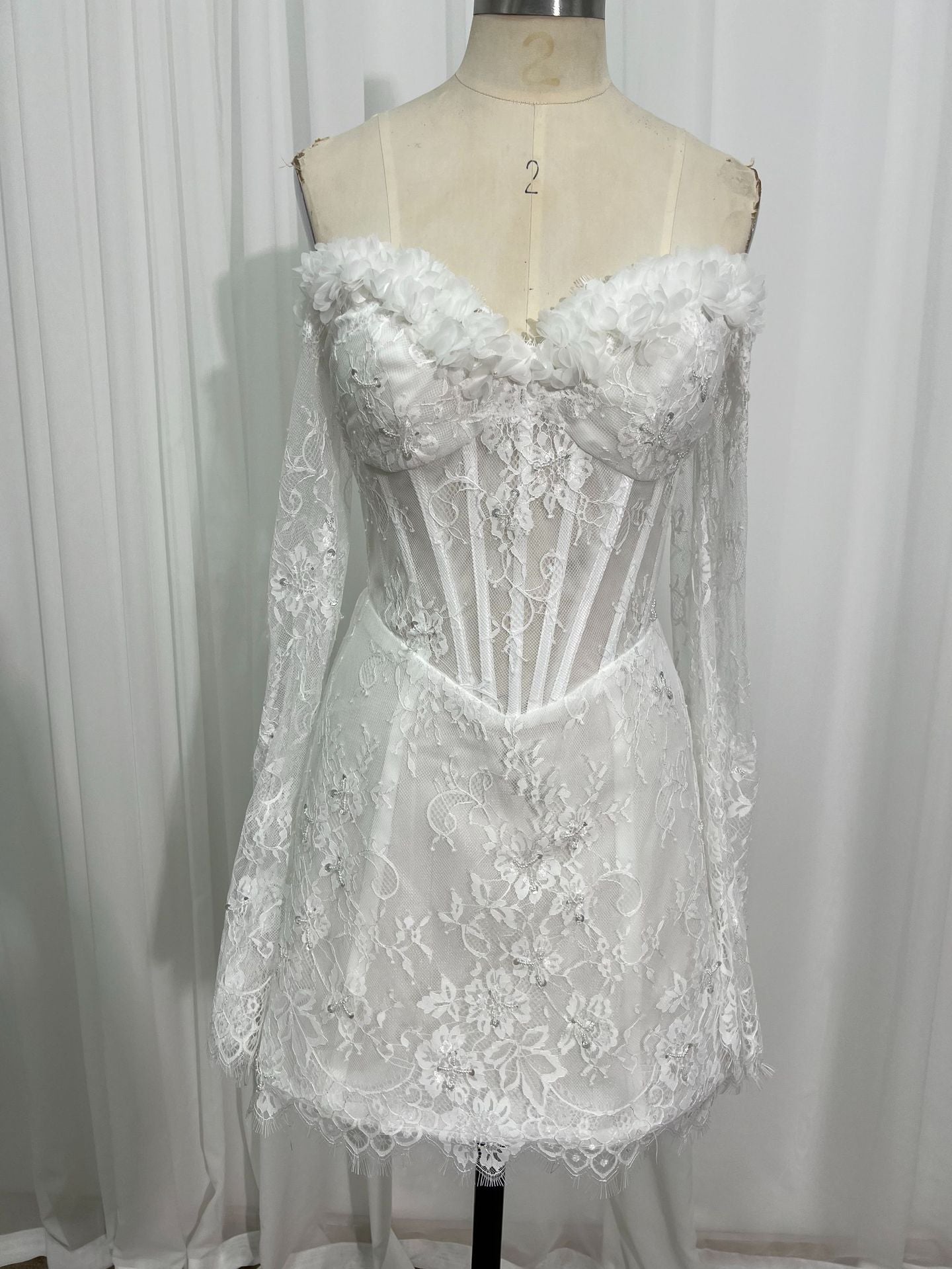 Pearl Lace Corset Mini Wedding Dress