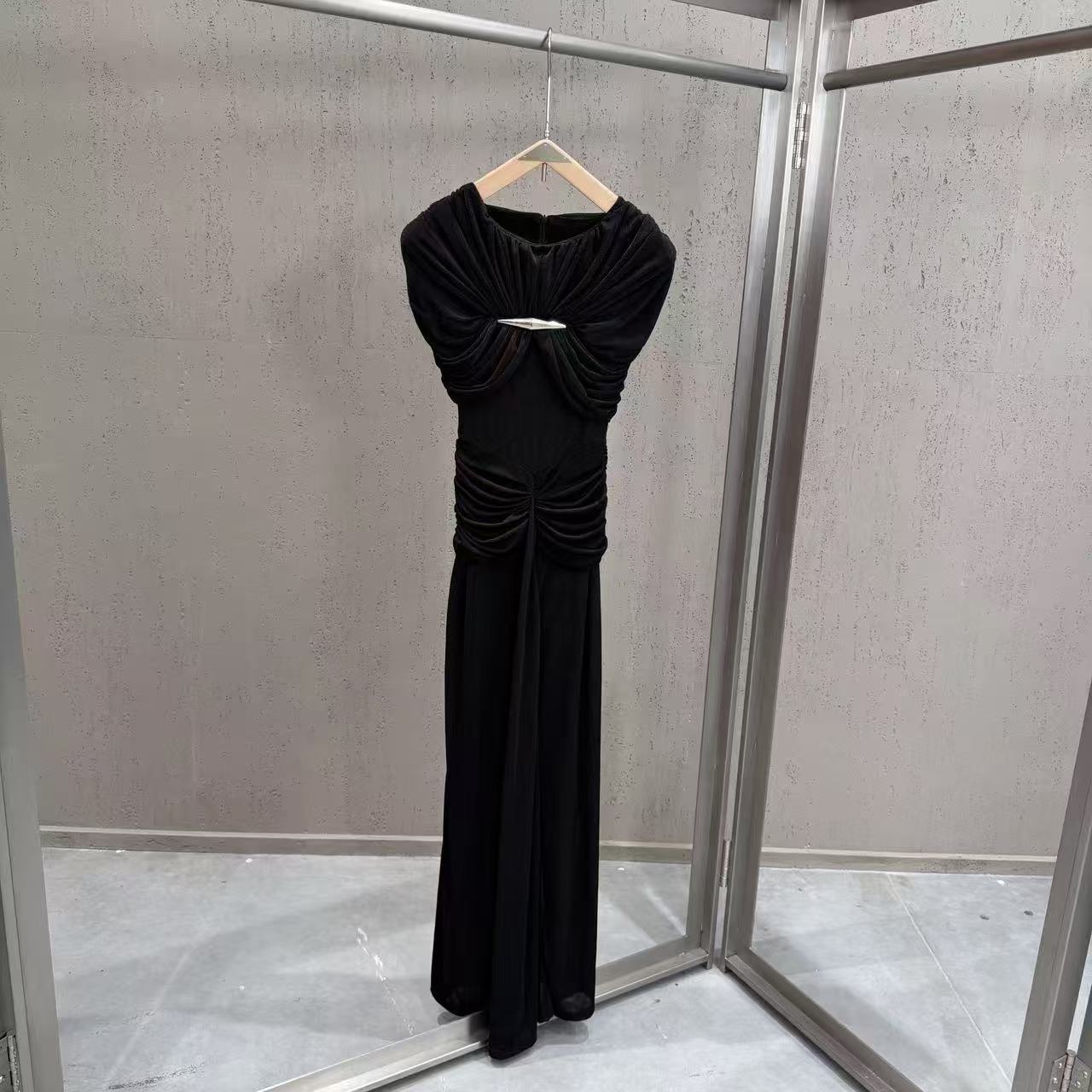 Elodie Ruched Mesh Column Maxi Dress