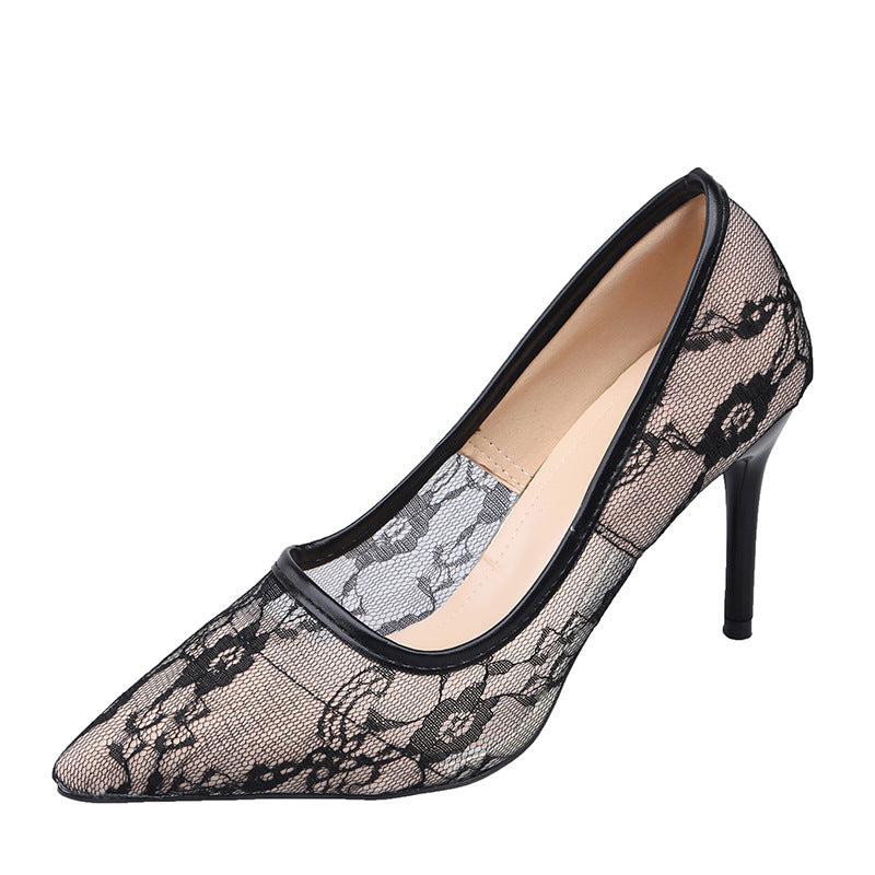 Floral Lace Mesh Pointed Stiletto Pumps