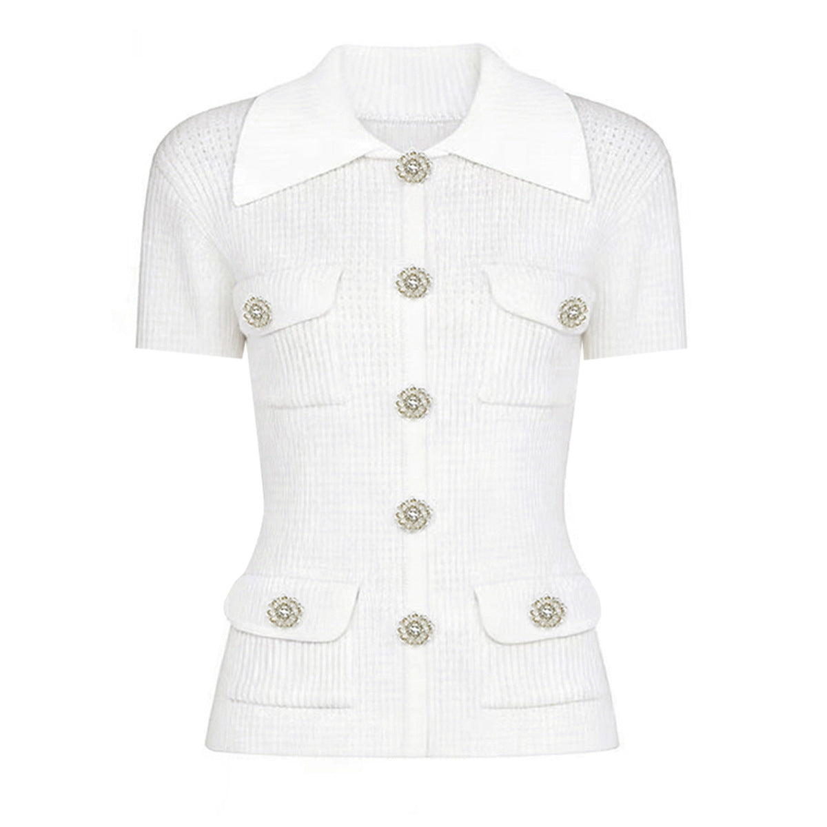 Delphine Contrast-Collar Knit Top and Pleated Skirt Set