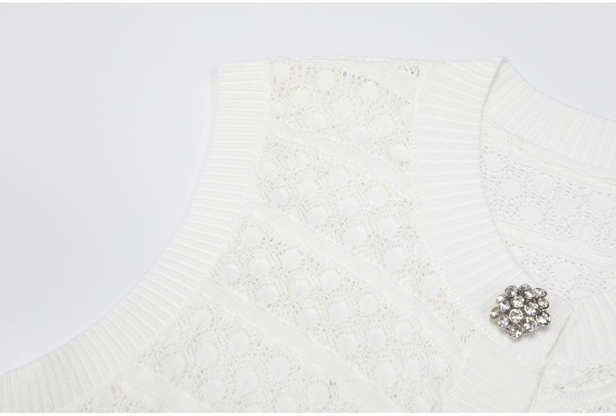 Colette Crystal-Button Textured Knit Mini Dress