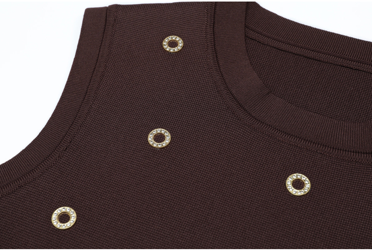 Ondine Gold-Stud Knit Tank and Asymmetric Skirt Set