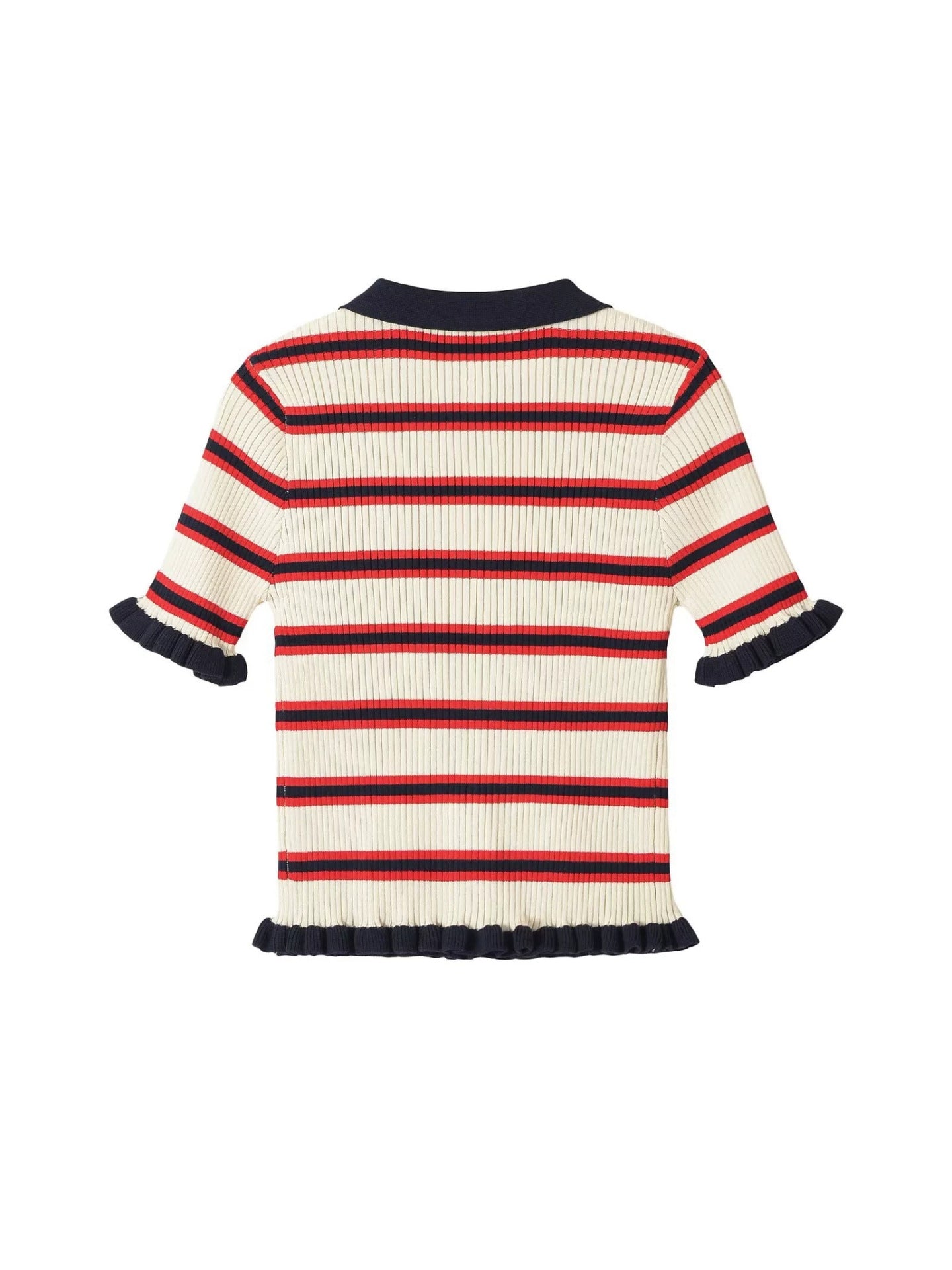 Striped Ribbed Knit Polo Cardigan