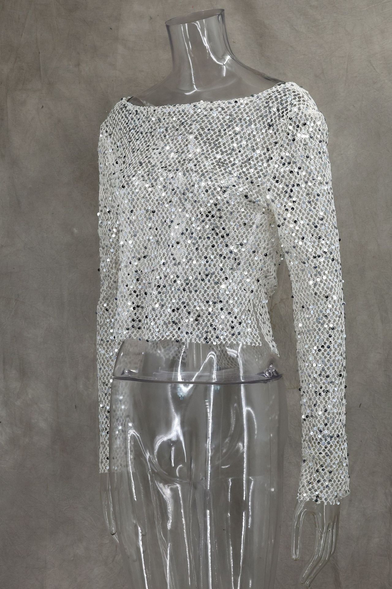 Sequin Mesh Cowl Top