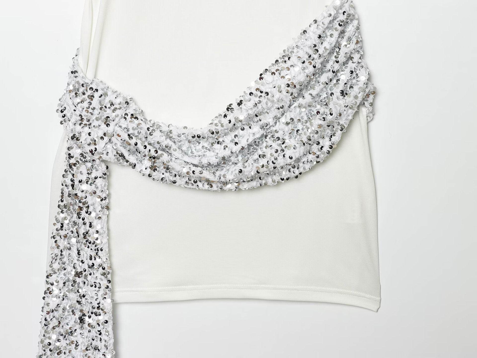 Sequin Sash Open-Back Mini Dress