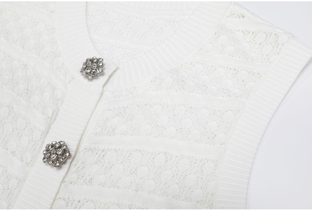Colette Crystal-Button Textured Knit Mini Dress