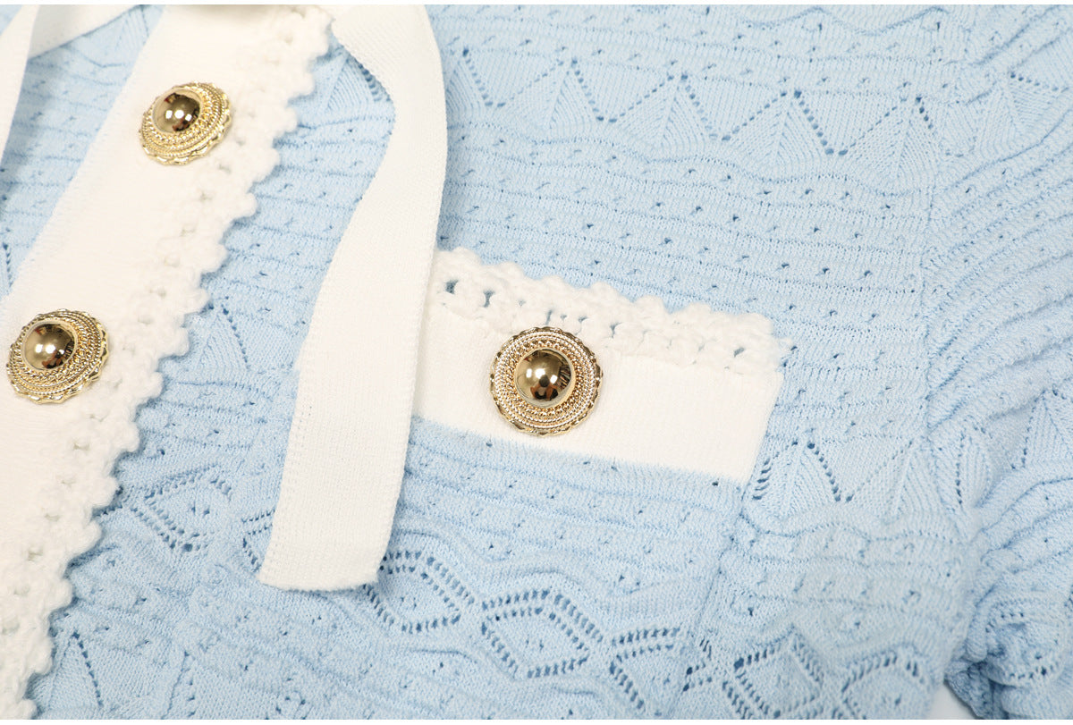 Coralie Pearl-Button Knit Peplum Top