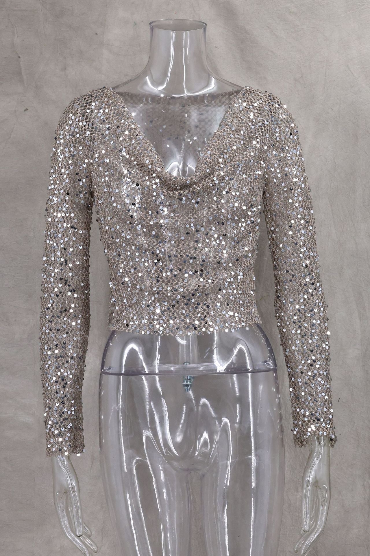 Sequin Mesh Cowl Top