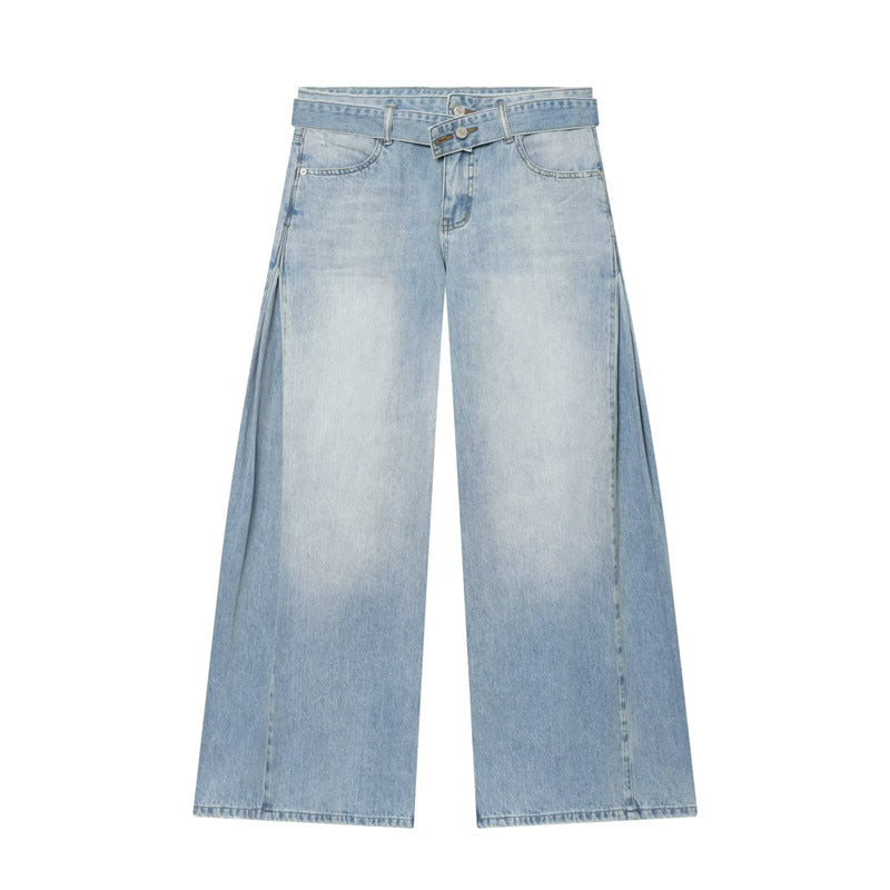 Pleated Wide Leg Jeans