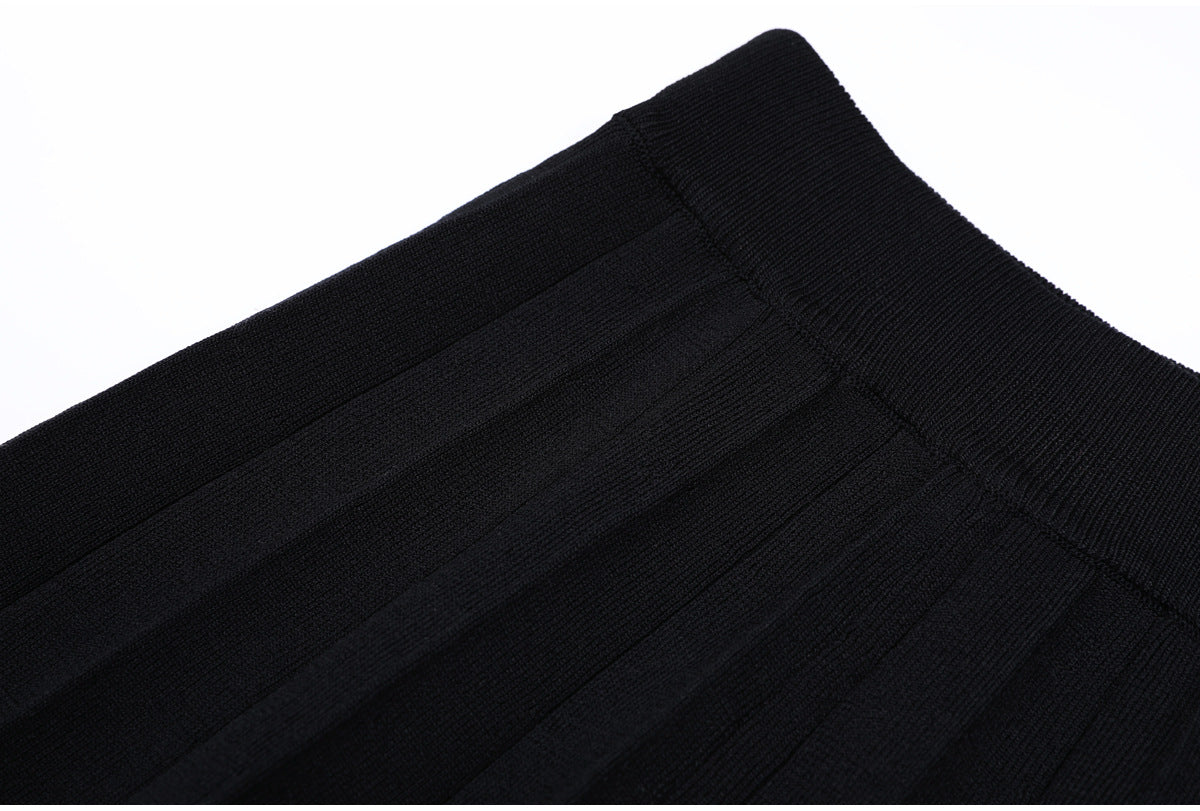 Delphine Contrast-Collar Knit Top and Pleated Skirt Set