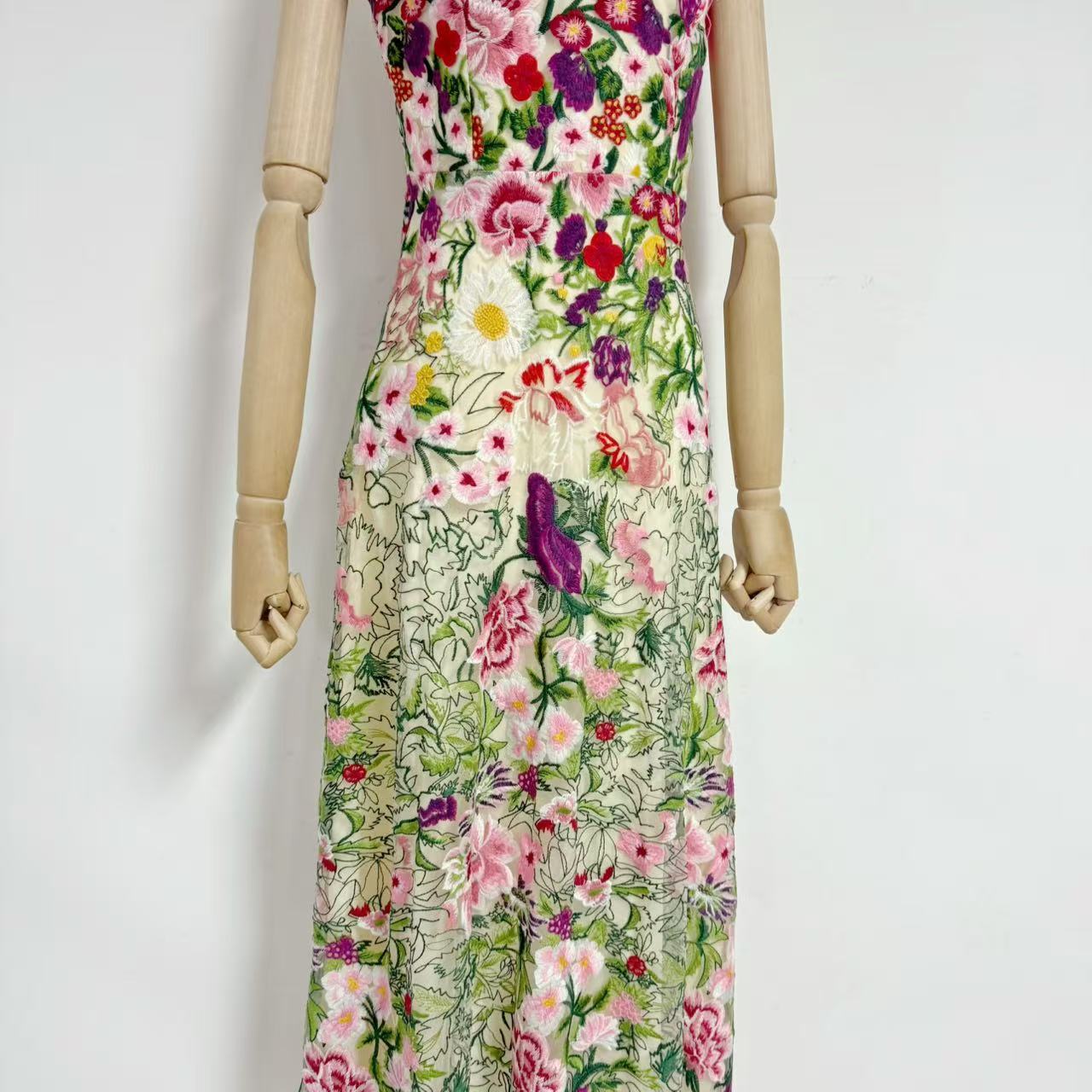 Florabel Embroidered Mesh Strapless Maxi Dress