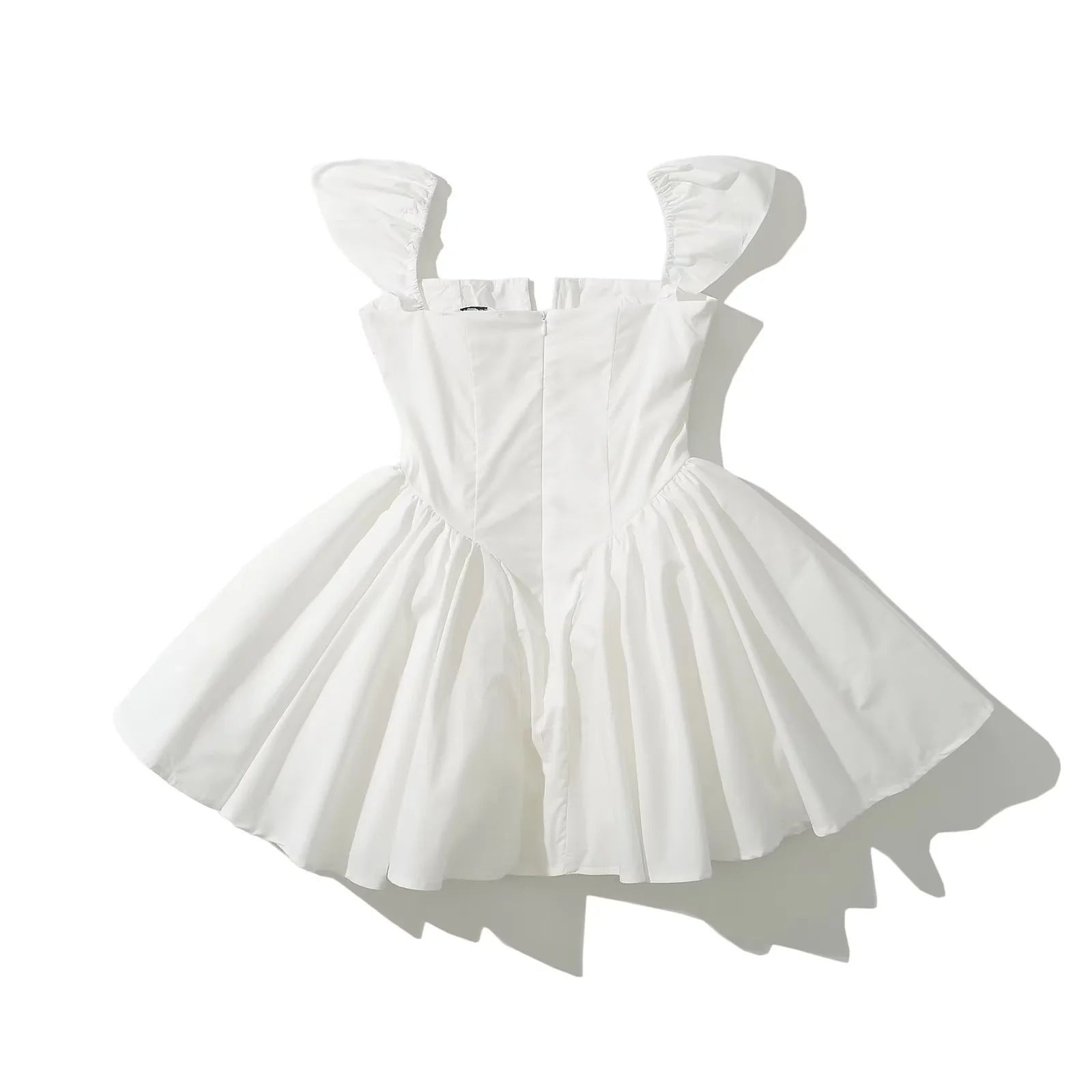 Square Collar Ruffle Strap Fit-and-Flare Mini Dress