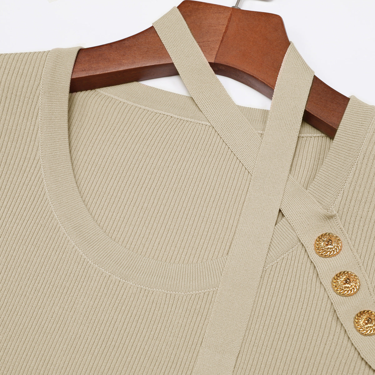 Gold Button Knit Top and Trouser Set