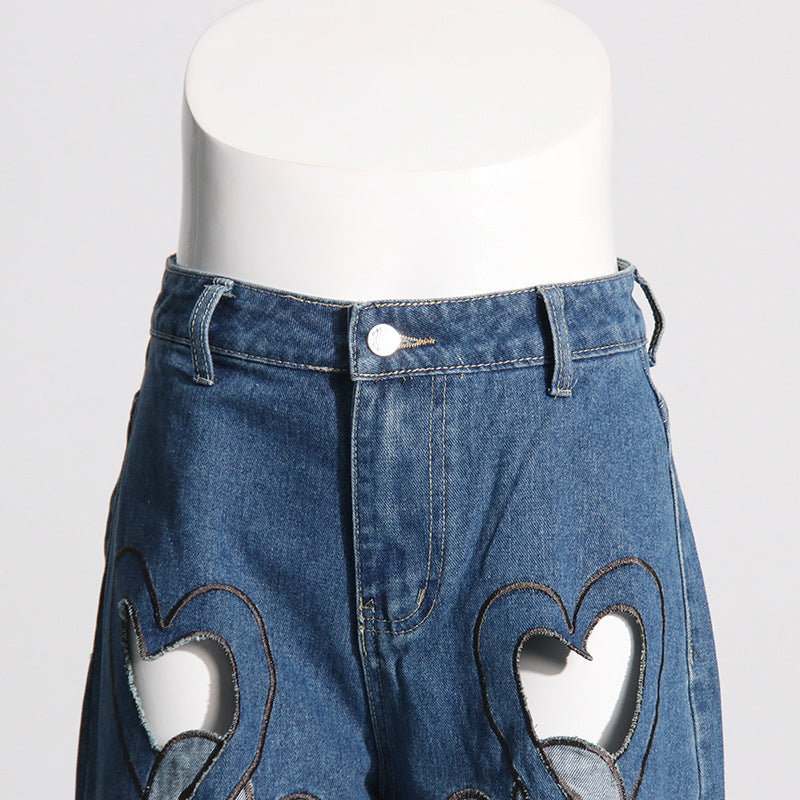Heart Cut-Out Wide-Leg Jeans