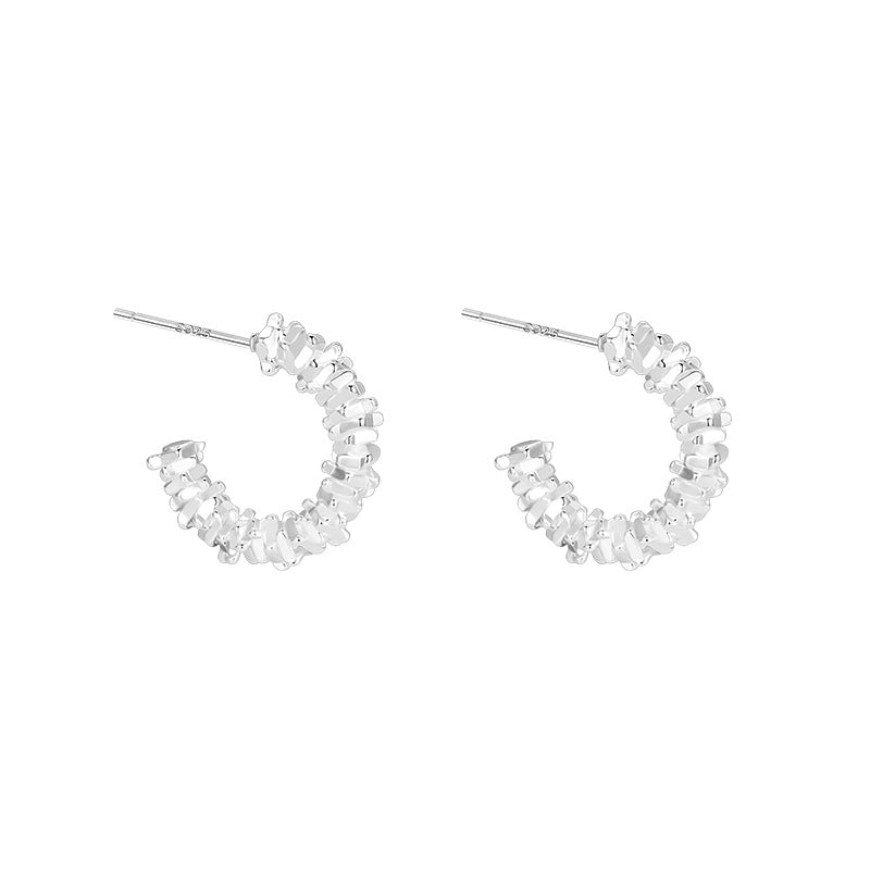 Crushed Silver Hoop Earrings
