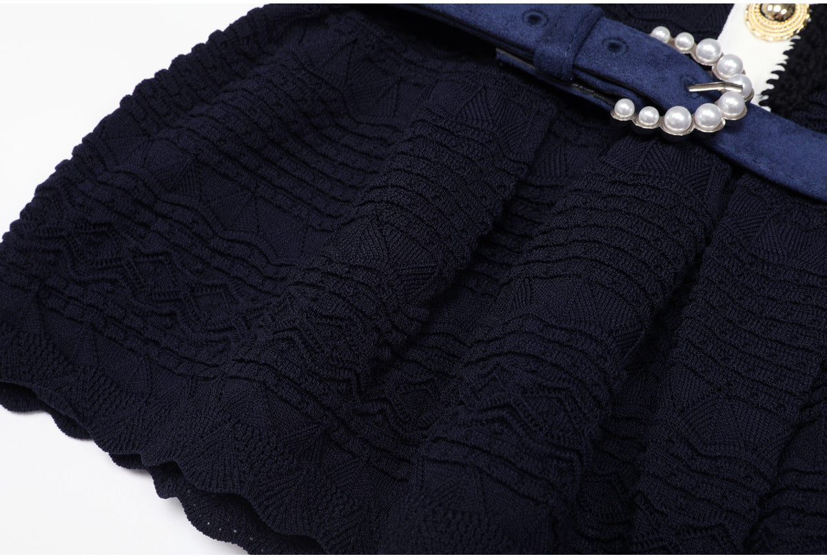 Coralie Pearl-Button Knit Peplum Top