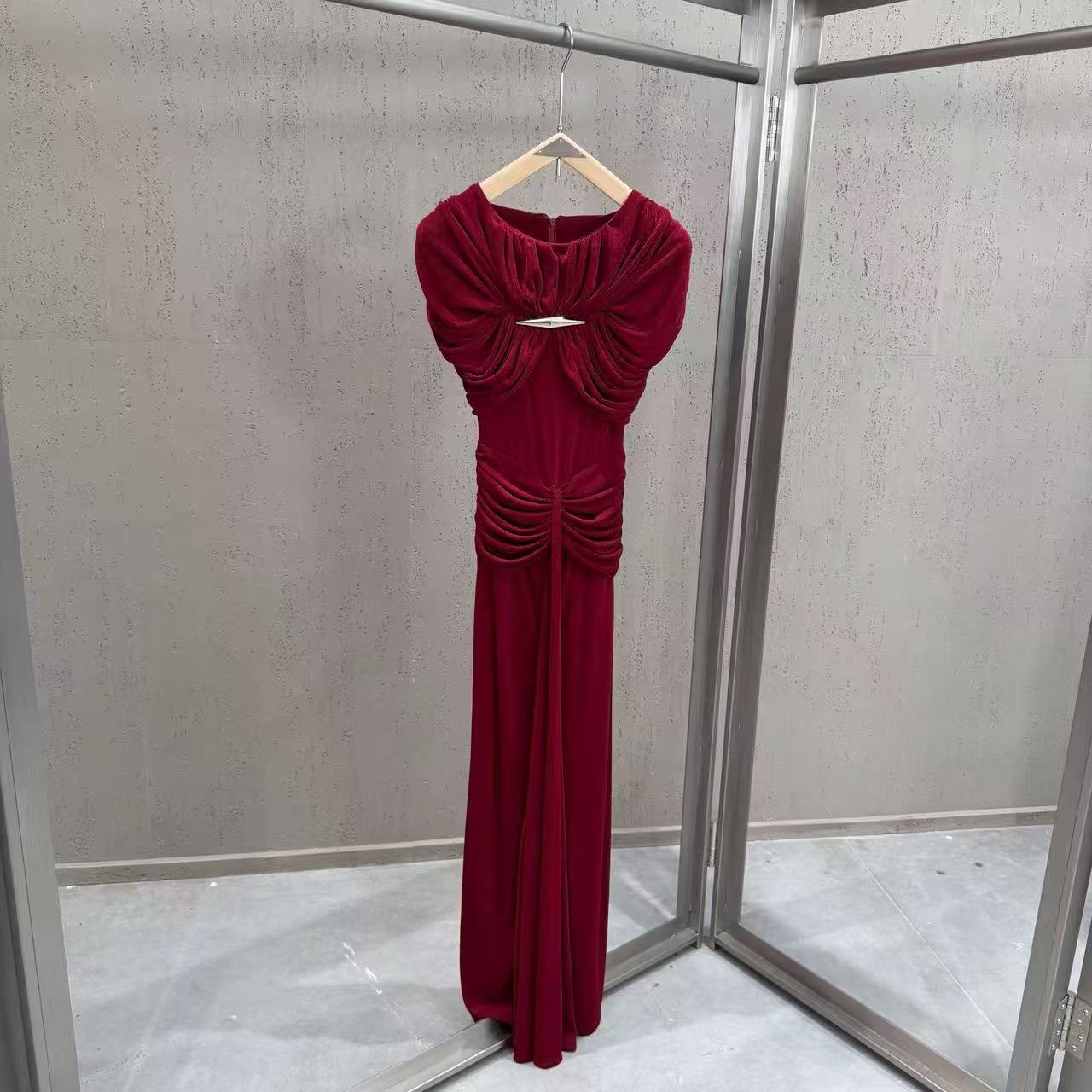 Elodie Ruched Mesh Column Maxi Dress