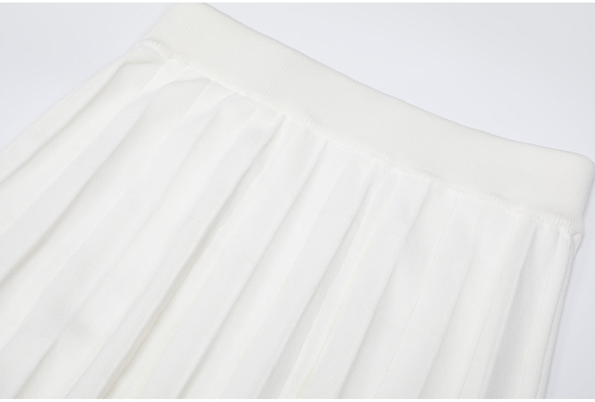 Delphine Contrast-Collar Knit Top and Pleated Skirt Set
