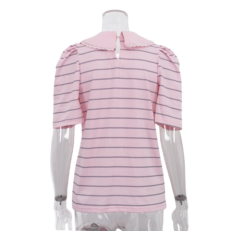 Delphine Striped Collar Top