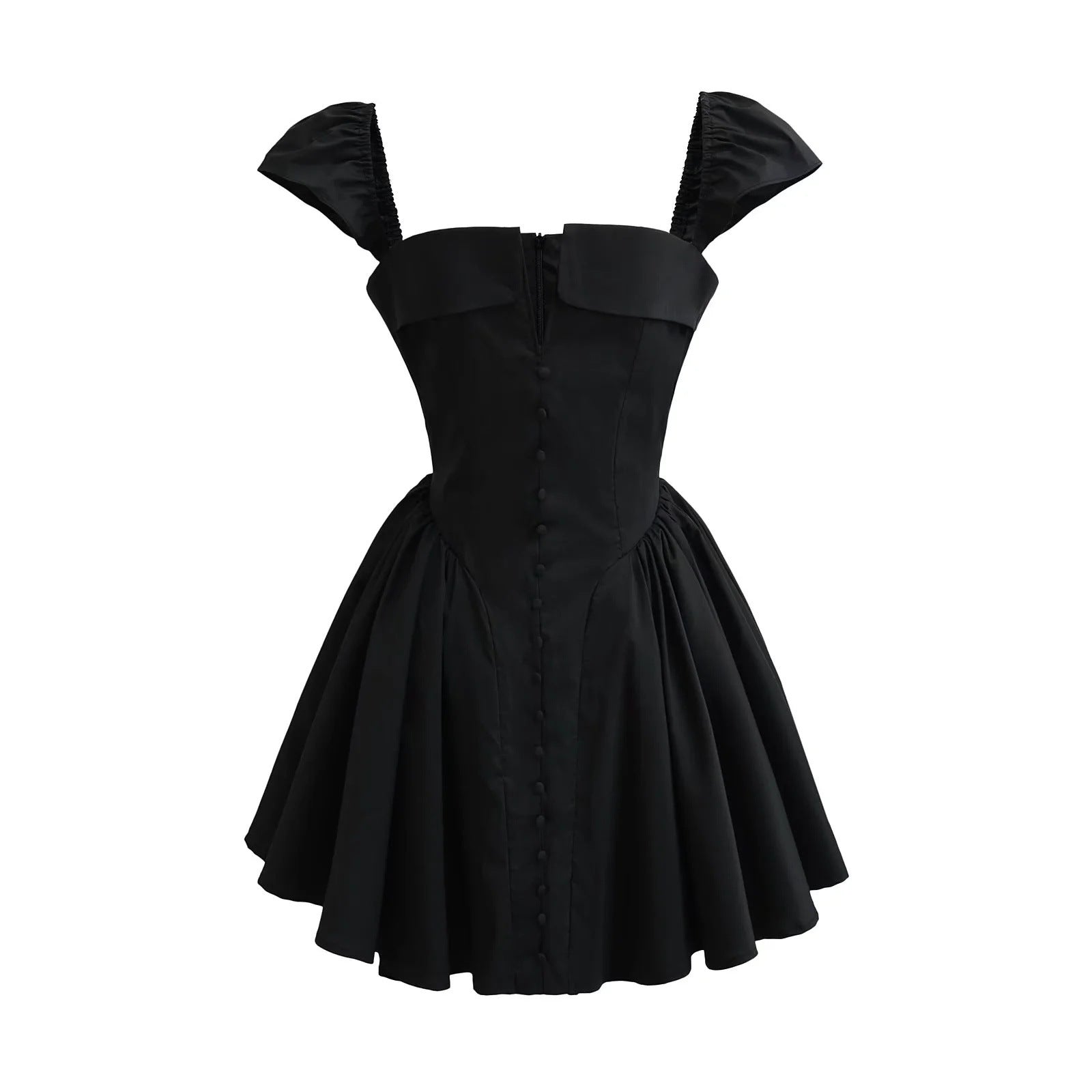 Square Collar Ruffle Strap Fit-and-Flare Mini Dress