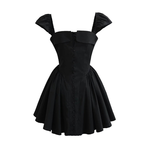 Square Collar Ruffle Strap Fit-and-Flare Mini Dress