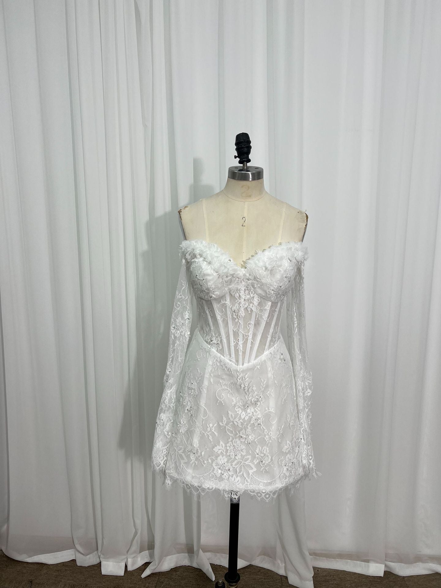 Pearl Lace Corset Mini Wedding Dress