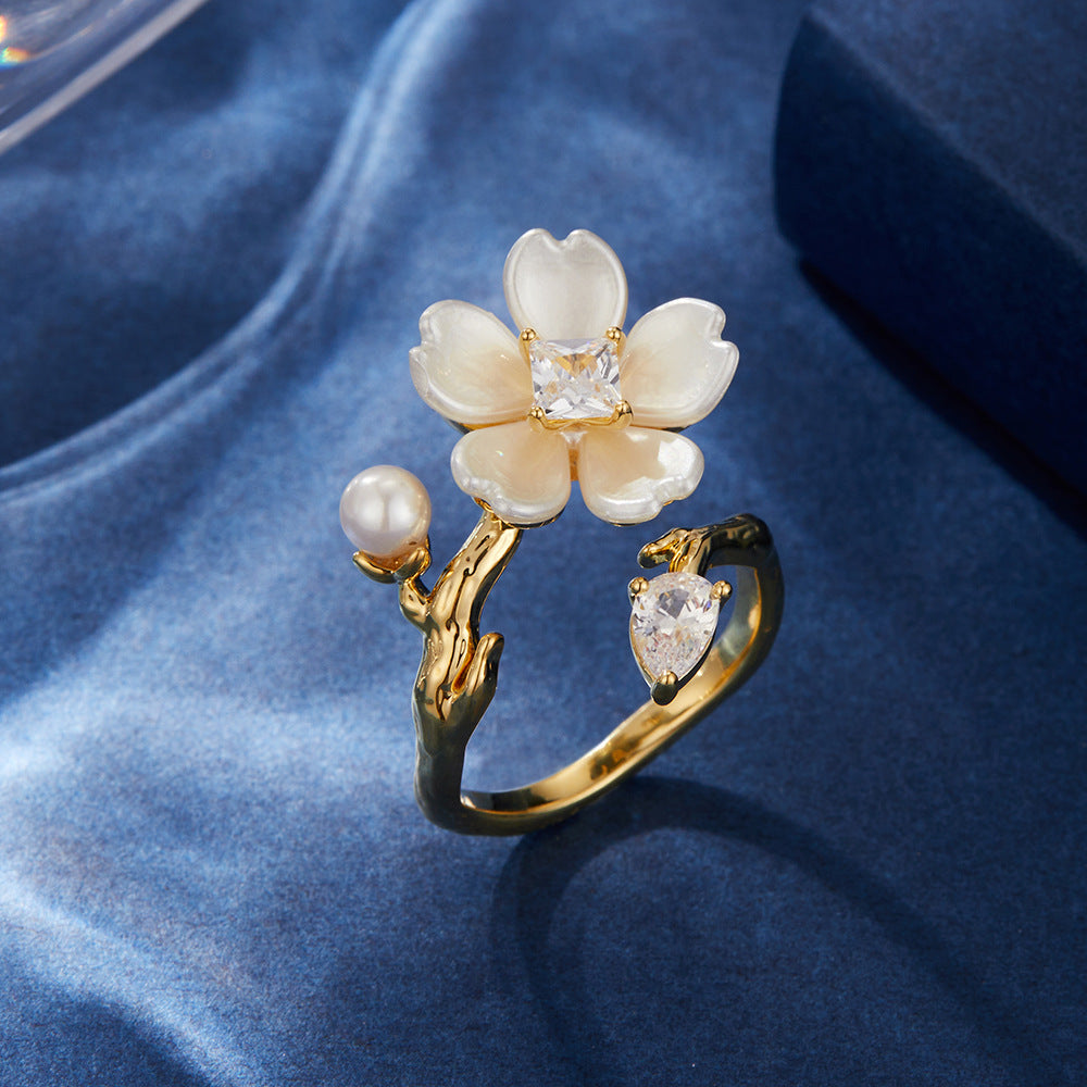 Mother of Pearl Blossom Open Ring
