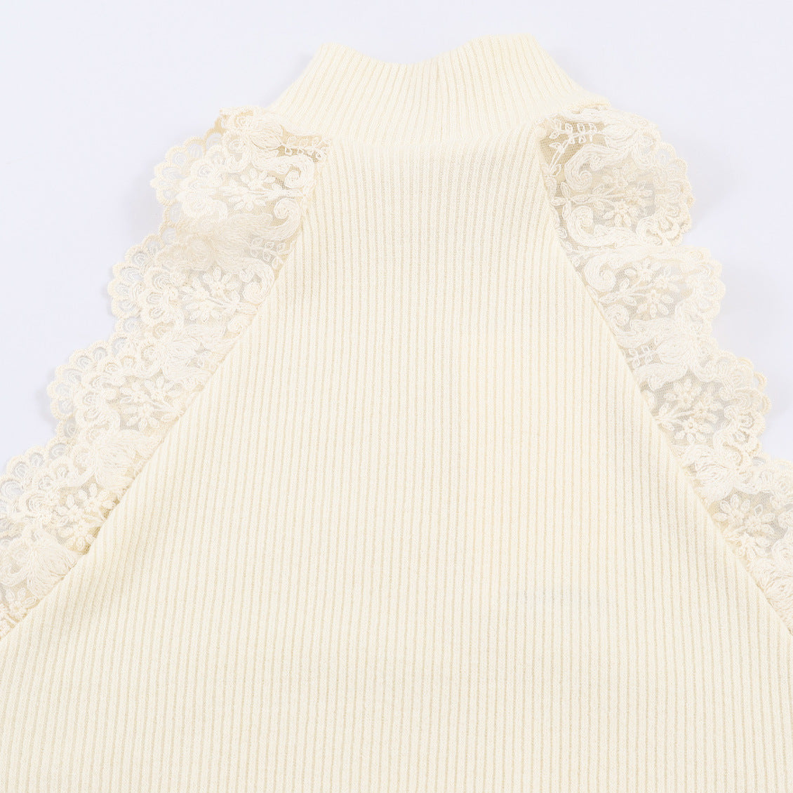 Lace Trim Rib Knit Halter Neck Top