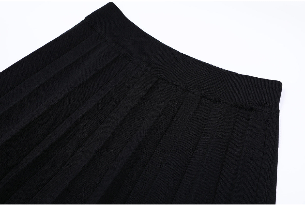 Delphine Contrast-Collar Knit Top and Pleated Skirt Set