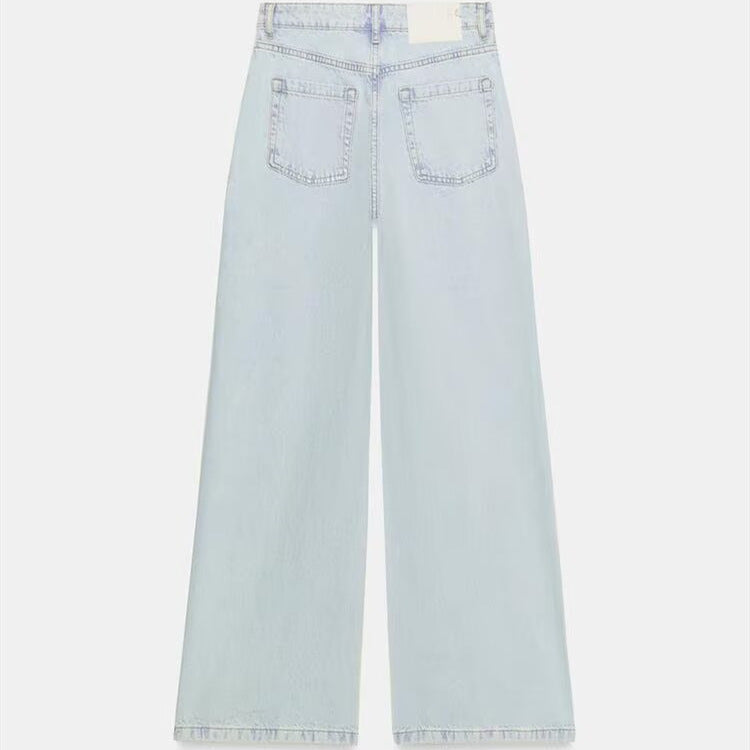 Washed Denim Vest And Wide Leg Jeans Set