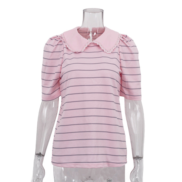 Delphine Striped Collar Top