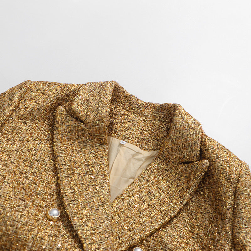 Seraphine Gold Tweed Longline Coat