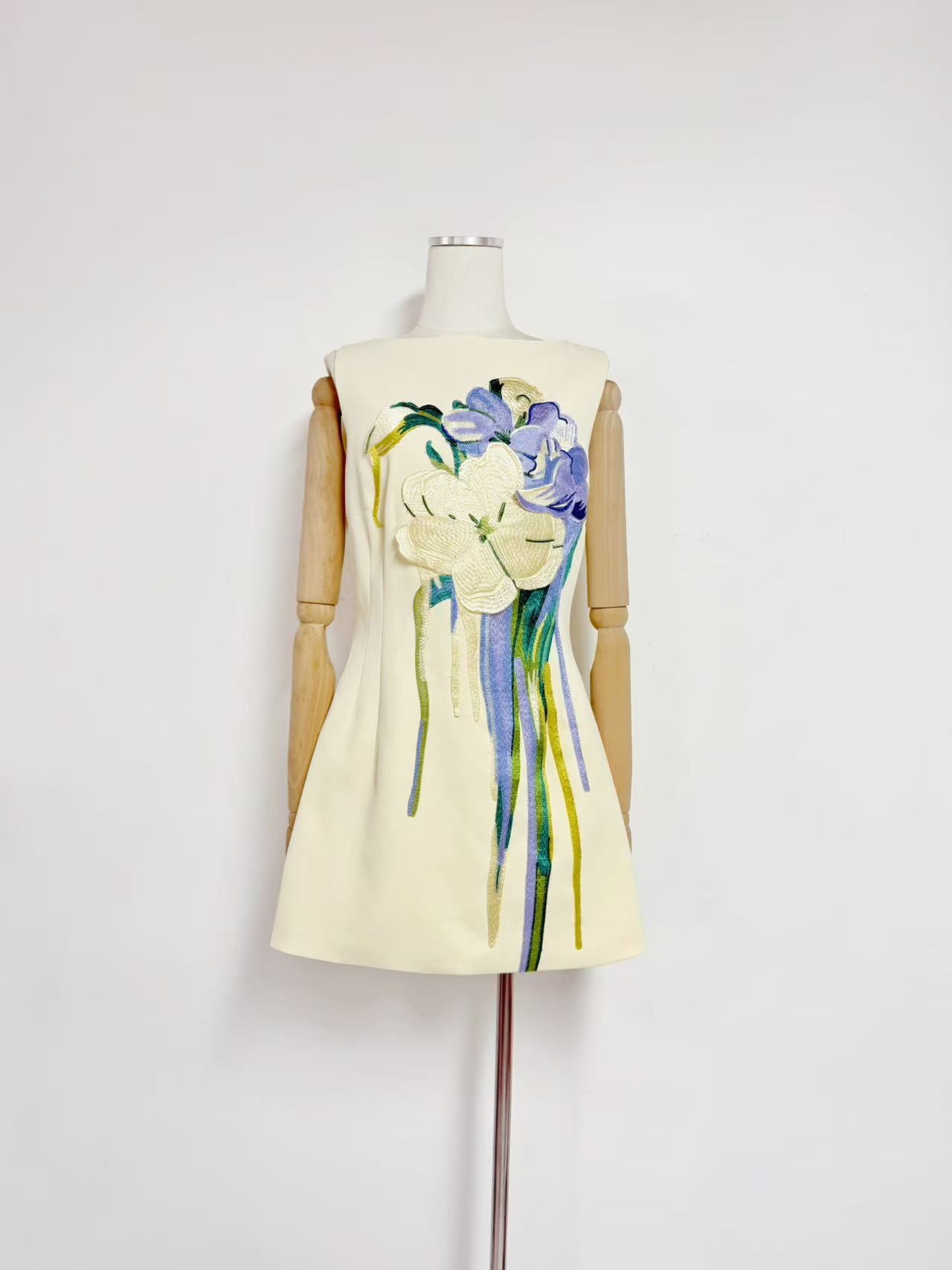 Iris Embroidered Floral A-Line Mini Dress