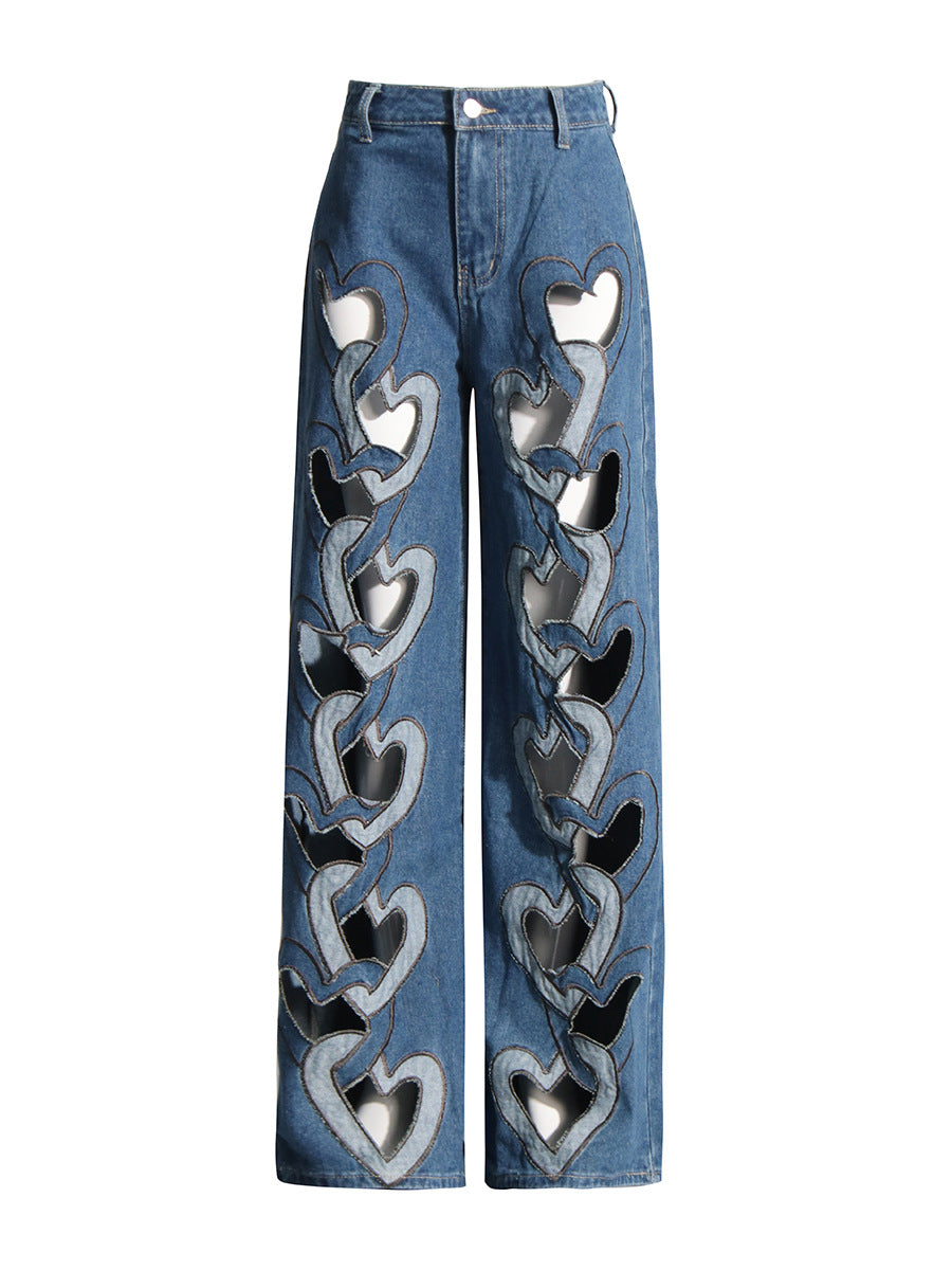 Heart Cut-Out Wide-Leg Jeans