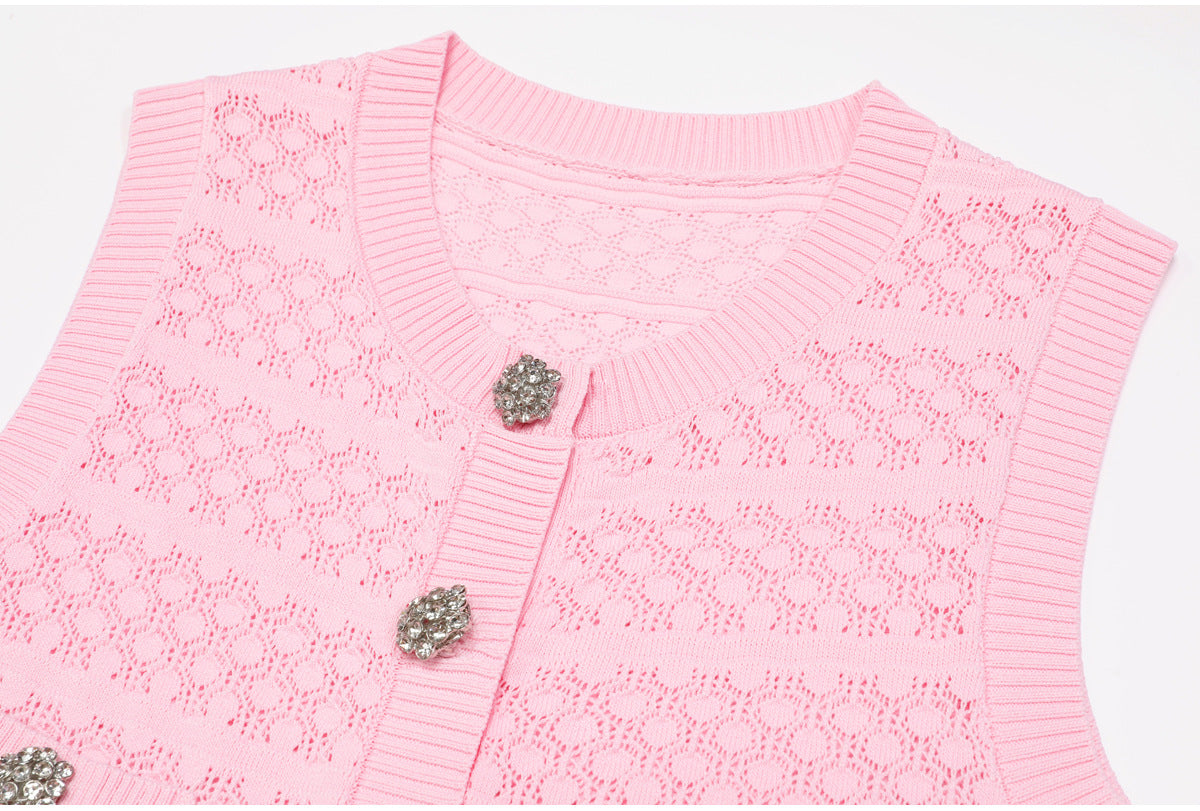 Colette Crystal-Button Textured Knit Mini Dress