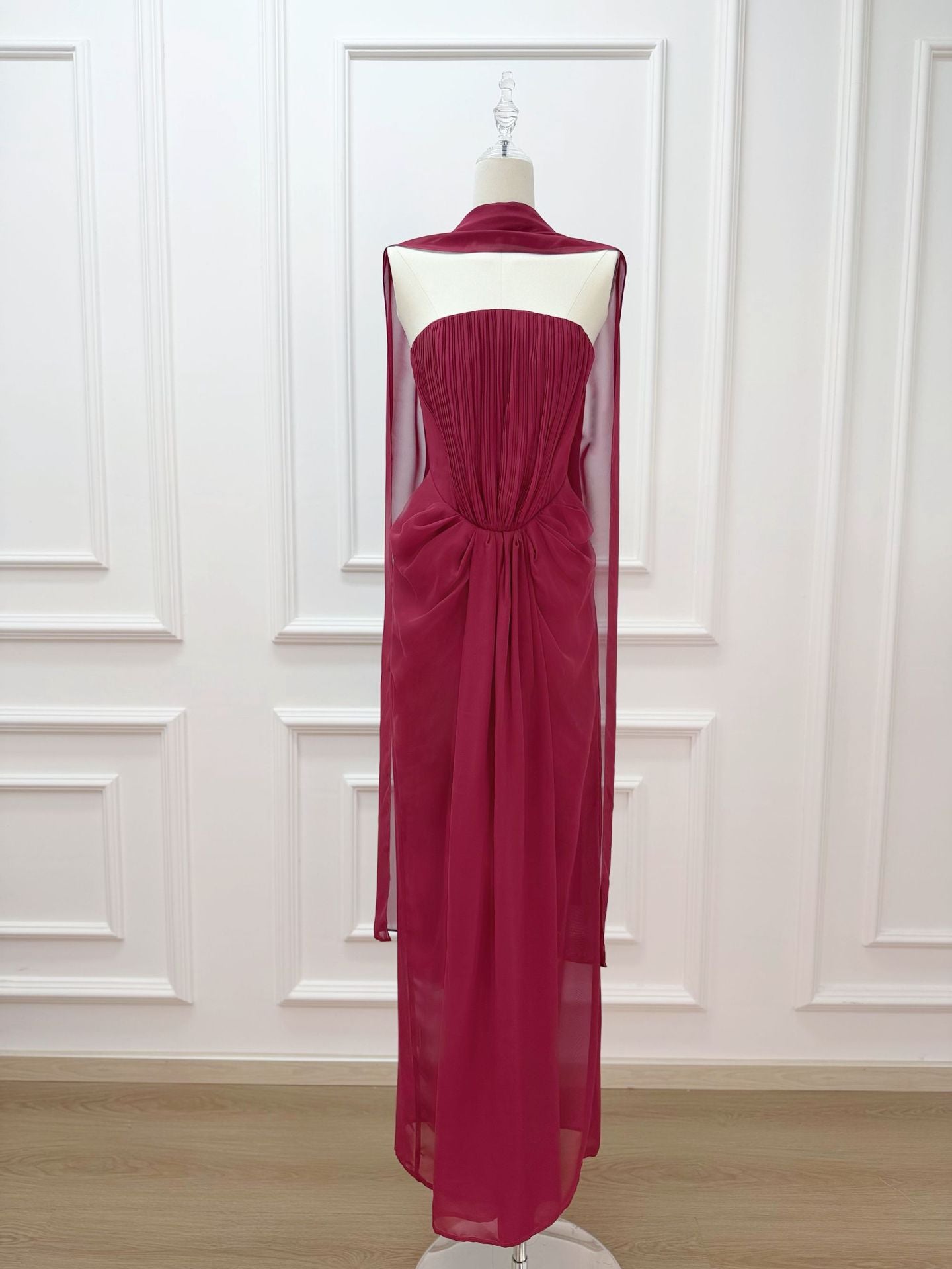 Solene Draped Chiffon Cape Maxi Dress