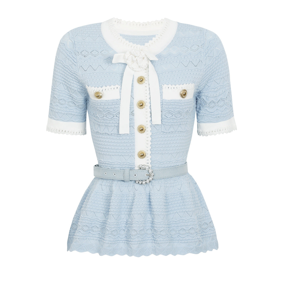 Coralie Pearl-Button Knit Peplum Top