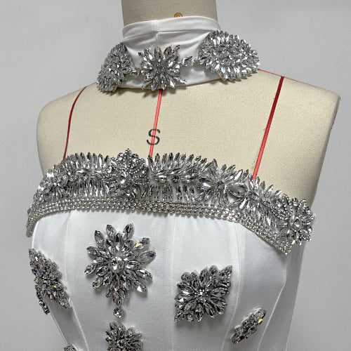Crystal Applique Draped Column Gown