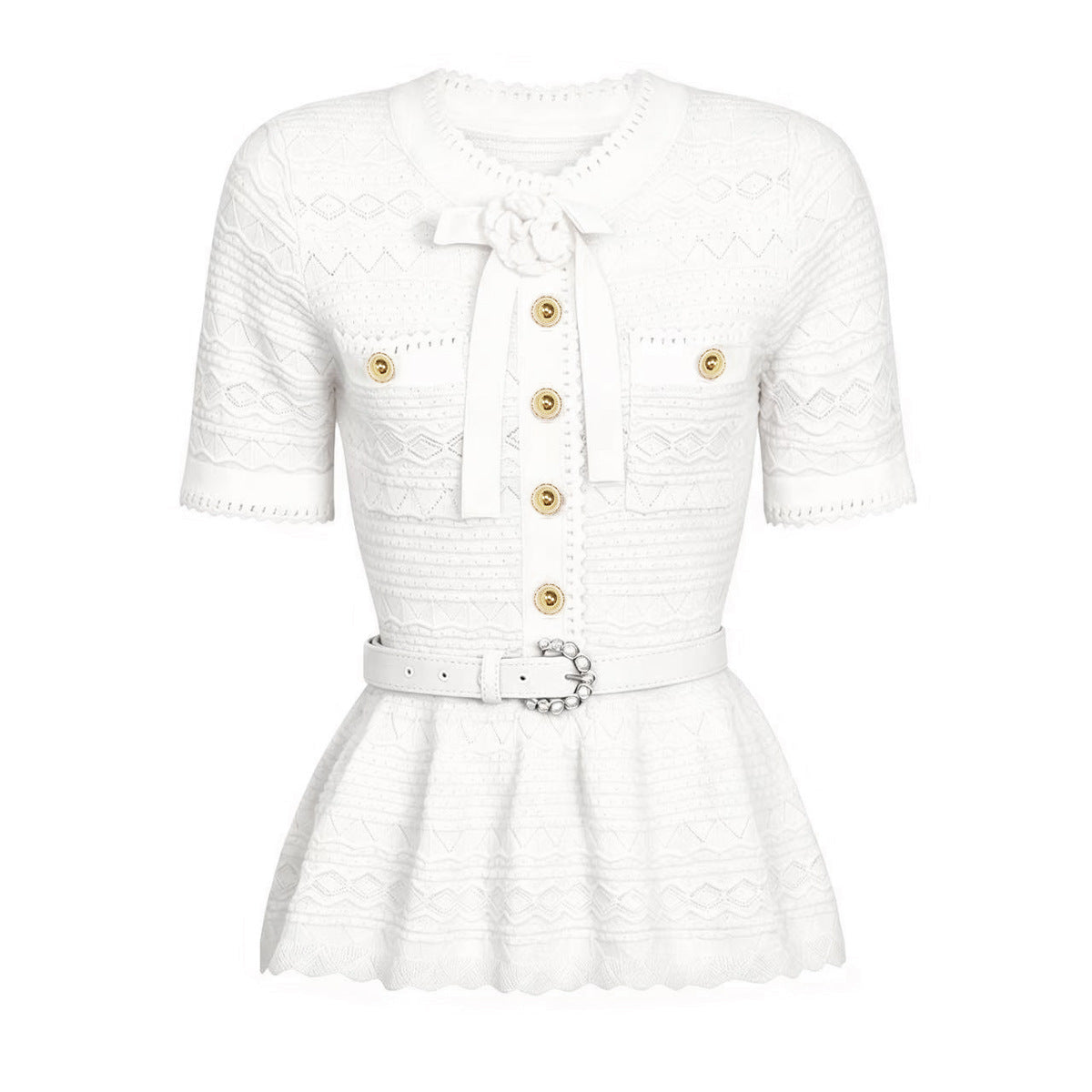Coralie Pearl-Button Knit Peplum Top