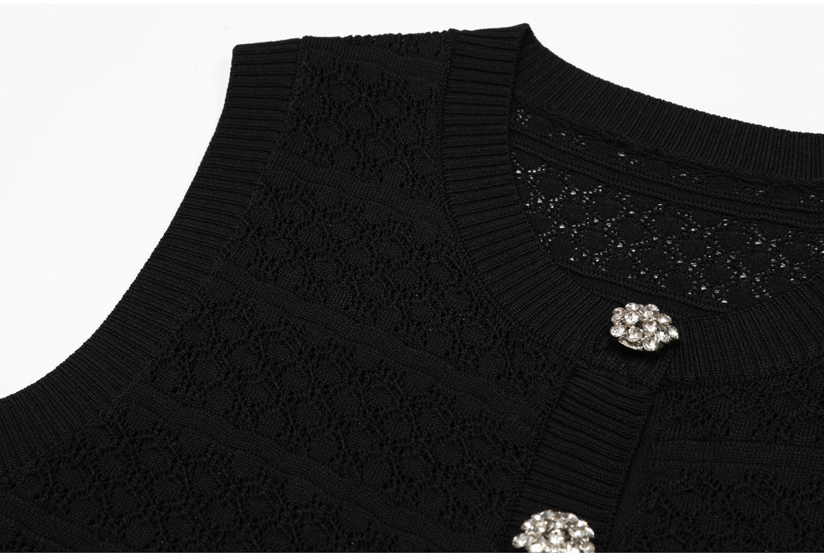 Colette Crystal-Button Textured Knit Mini Dress
