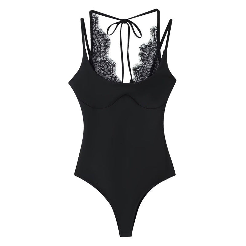 Lace Trim Halter Bodysuit