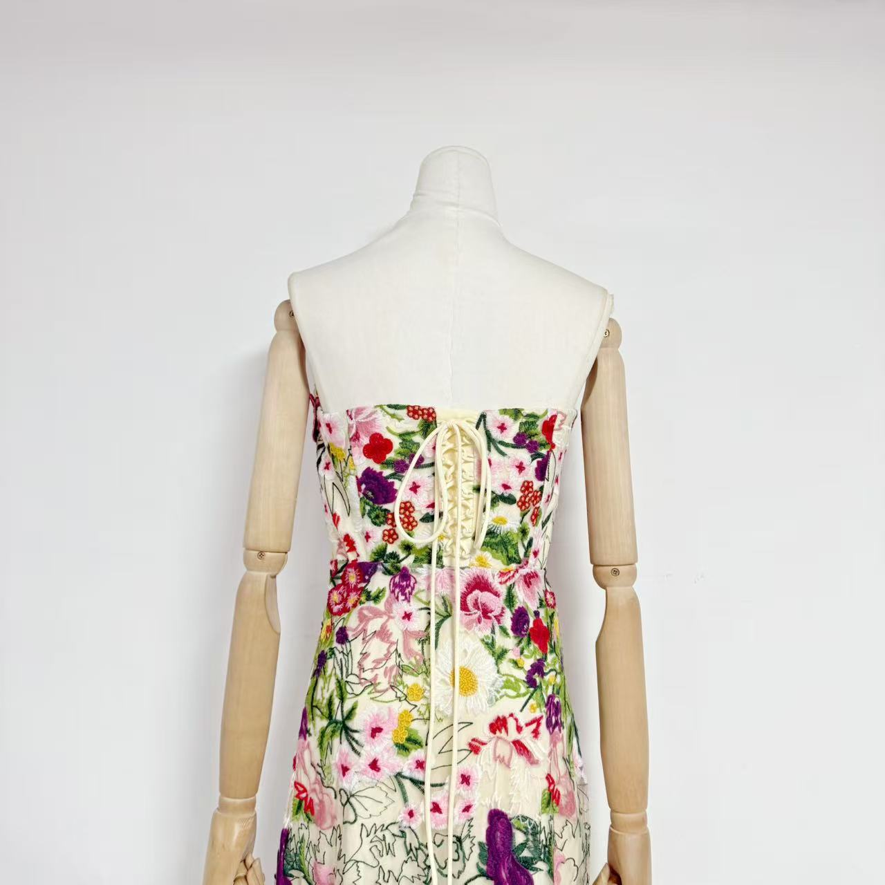 Florabel Embroidered Mesh Strapless Maxi Dress