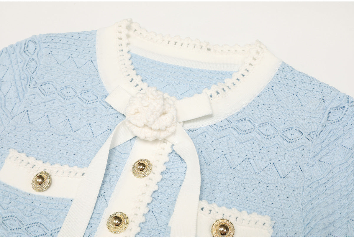 Coralie Pearl-Button Knit Peplum Top