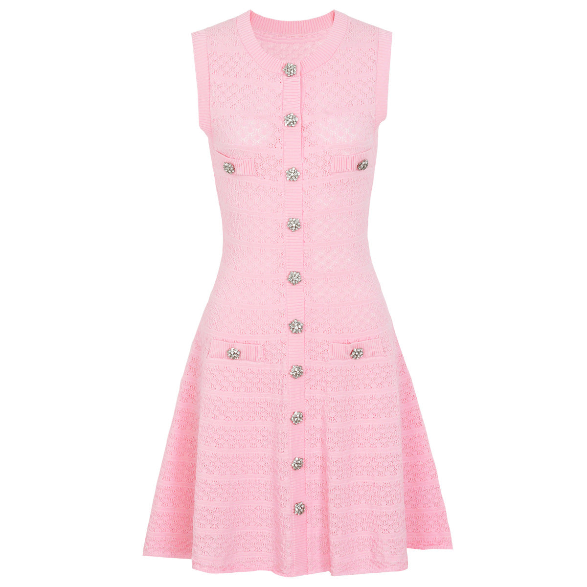 Colette Crystal-Button Textured Knit Mini Dress