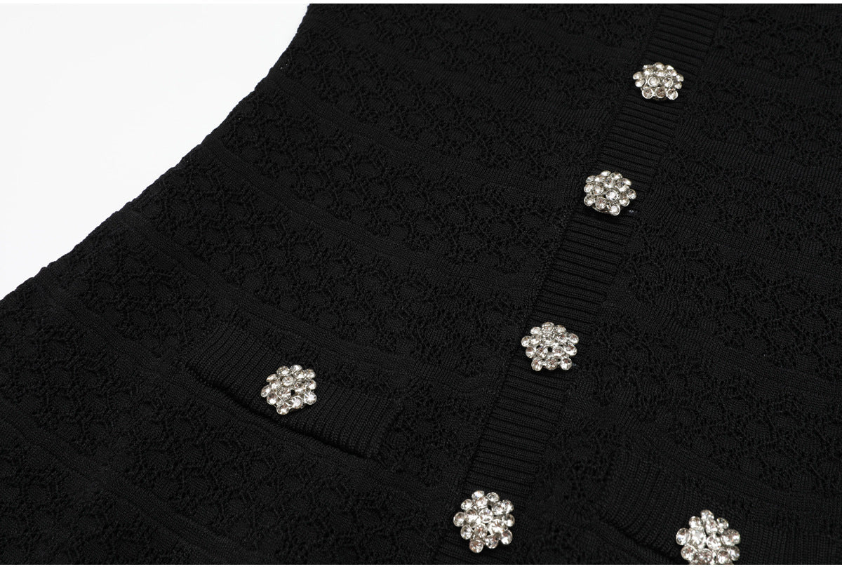 Colette Crystal-Button Textured Knit Mini Dress