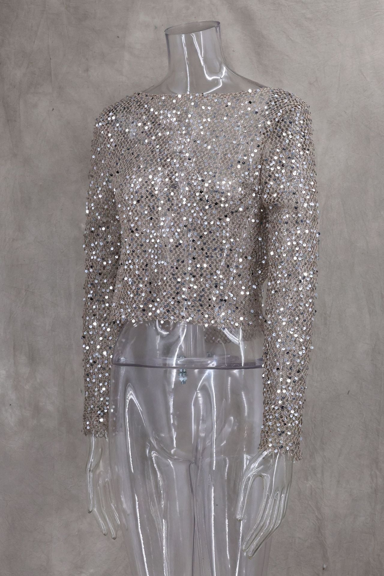 Sequin Mesh Cowl Top