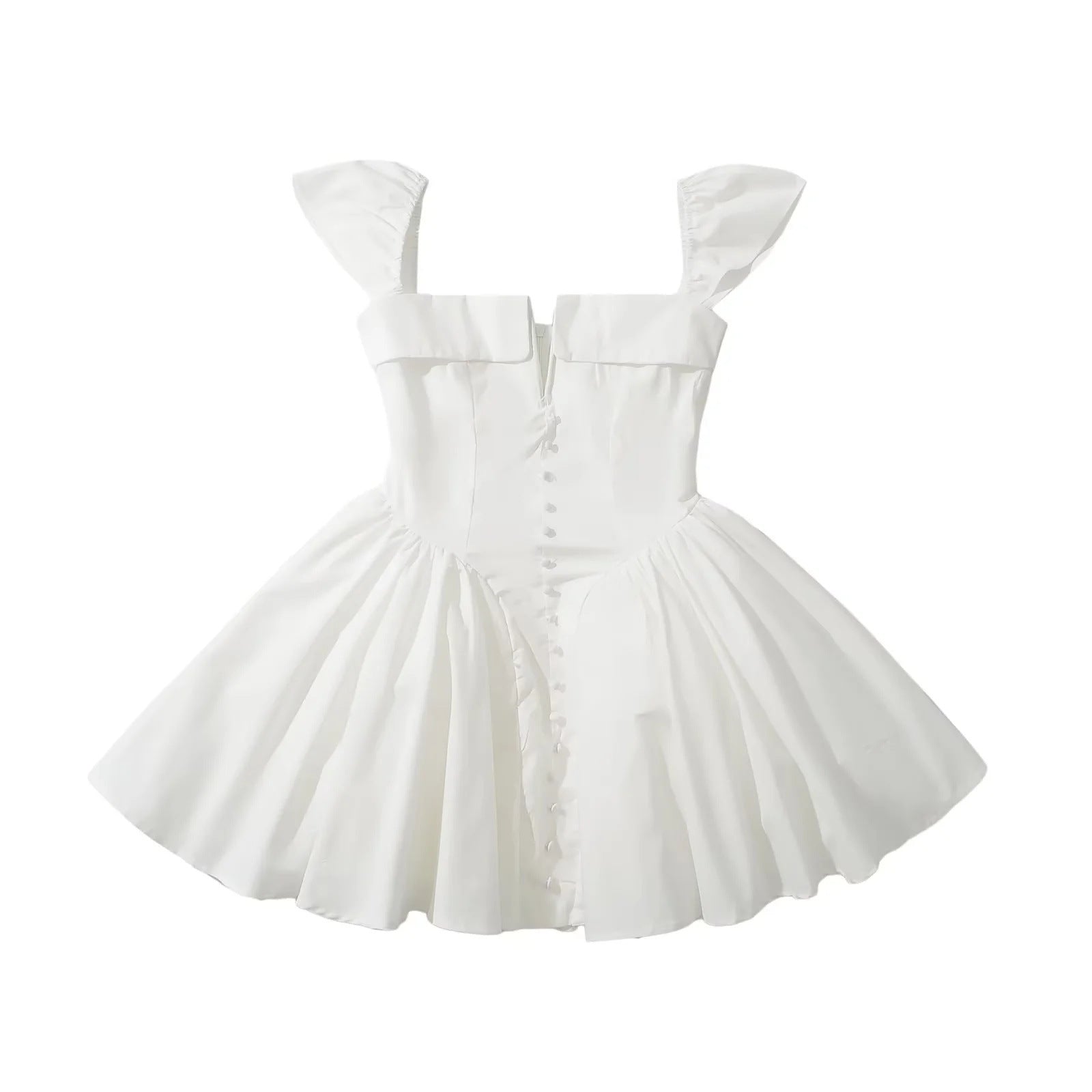 Square Collar Ruffle Strap Fit-and-Flare Mini Dress